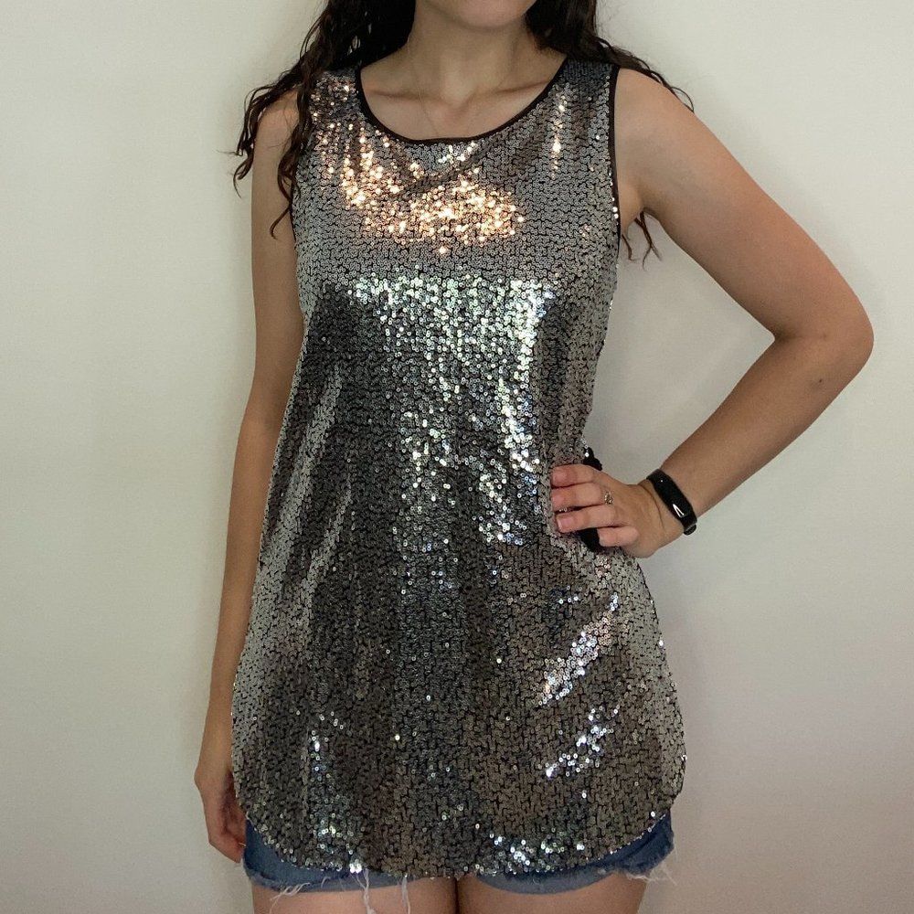 Fashion Brand Medium Sequin Tank Top Dress Silver and Black (ERAS TOUR)